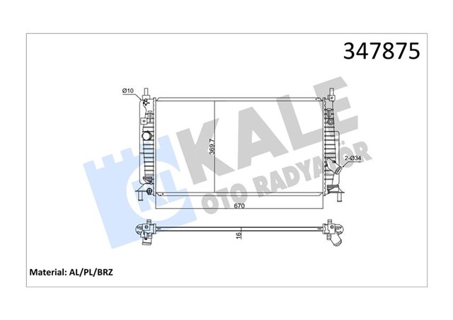 RADYATOR 3 BL 1.6 2.0 08 AT - MT AL/BRZ 670X369.7X16