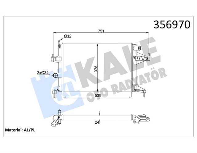 SU RADYATORU OPEL CORSA C 1.4 1.8 00 COMBO 1.6 1.6CNG 01 TIGRA 1.8 04 MT AC NAC MEKANIK 539X378X24 95513833 - 9196689