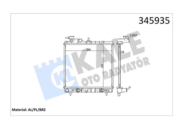 RADYATOR HYUNDAI ATOS 1.0I 12V 97 - 04 OTOM 355X388X16 AL/PL/BRZ