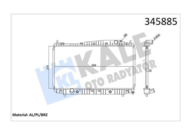 RADYATOR CHEVROLET EVANDA 05 DAEWOO EVANDA 02 2.0 AC / - MEK 374X700X18 AL/PL/BRZ