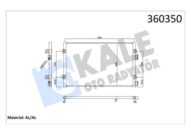 KLIMA RADYATORU CHRYSLER PT CRUISER 1.6 2.0 2.4 00 - 10 KURUTUCUSUZ BRAZING AL - AL 554X338X16 5073579AA