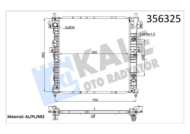 RADYATOR SSANGYONG ACTYON - KYRON 2.0XDI 2.3 05 AT 26MM AL/BRZ 555X583X26 2131031230 - 2131031231