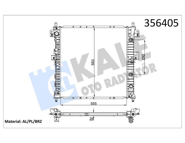 RADYATOR SSANGYONG ACTYON 2.0XDI 11 - KYRON 2.0/2.7XDI 05 AT 26MM AL/BRZ 555X583X26