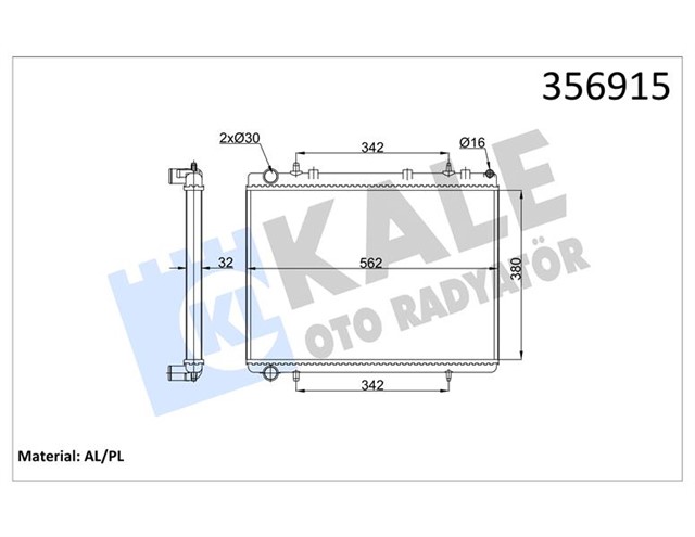 SU RADYATORU PEUGEOT 307 - CITROEN C4 1.6HDI 2.0 16V 04 MT AC NAC MEKANIK 562X380X32