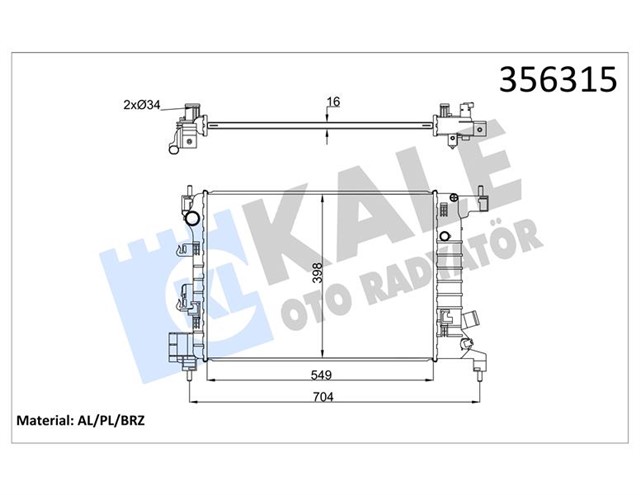 RADYATOR CHEVROLET AVEO 1.2 1.4 11 MT 16MM AL/BRZ 549X398X16