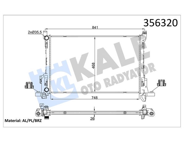 RADYATOR TRAFIC 1.6/2.0DCI 14 VIVARO B 1.6CDTI - TALENTO 1.6D 16 MT 26MM AL/BRZ 748X468X26 - 93868353