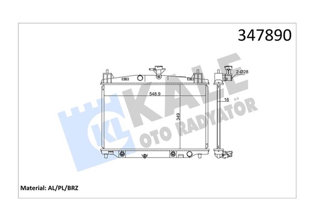 RADYATOR 2 DE. DH 1.5 07 15 AT AL/BRZ 349X548.9X16