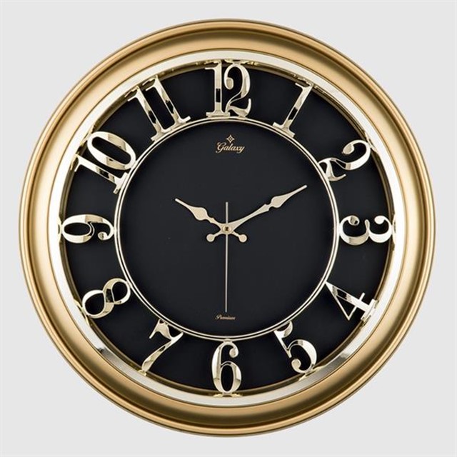 M - 1965 - A - 1 DUVAR SAATI ALTIN SARISI CERCEVELI ICI SIYAH 45CM KABARTMA RAKAMLI SELEFON KORUMALI AMERIKAN BRISTOL KADRAN METALIK AKREP/YELKOVAN/SANIYE AKAR SANIYELI MEKANIZMA AKRILIK BOYA MINERAL C