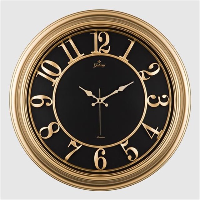 1963 - A DUVAR SAATI ALTIN SARISI CERCEVELI IC SIYAH 46CM KABARTMA RAKAMLI SELEFON KORUMALI AMERIKAN BRISTOL KADRAN METAL AKREP/YELKOVAN/SANIYE AKAR SANIYELI MEKANIZMA AKRILIK BOYA MINERAL CAM