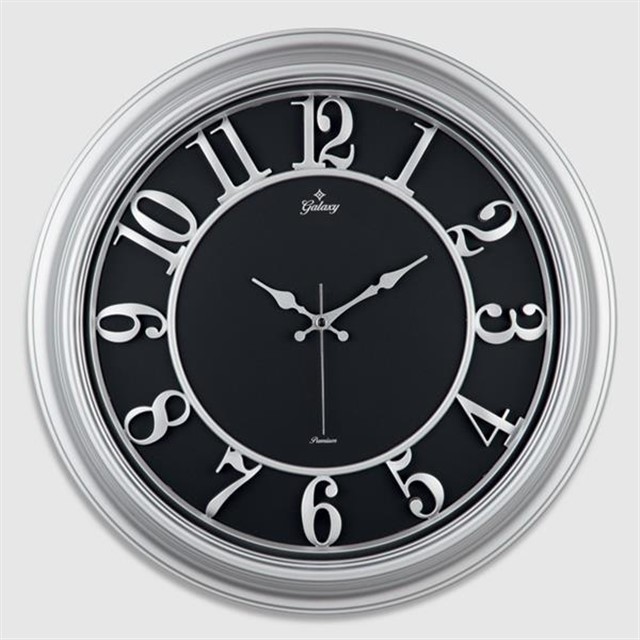 DUVAR SAATI GRI CERCEVE ICI SIYAH 46CM KABARTMA RAKAMLI SELEFON KORUMALI AMERIKAN BRISTOL KADRAN METAL AKREP/YELKOVAN/SANIYE AKAR SANIYELI MEKANIZMA AKRILIK BOYA ABS HAMMADDE MINERAL CAM