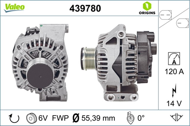 ALTERNATOR A115 14V 120A. FCA 500 C 07 - FIORINO 07 - NEMO 08 - 