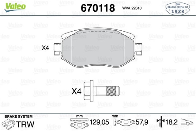 ON FREN BALATASI RENAULT MEGANE IV 15 TUM MOTOR TIPLERI G:129MM Y:58.4 MM K:18MM