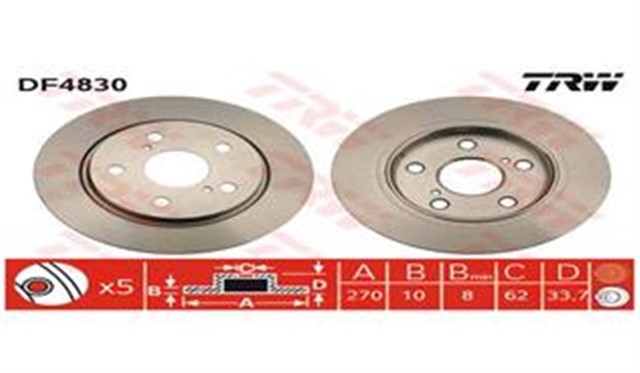 FREN DISKI ARKA COROLLA ( E15 ) : COROLLA ( E18 ) 13 - 18 : AURIS ( E15, E18 ) 07 - 18 1.4 D4D 07 - 12
