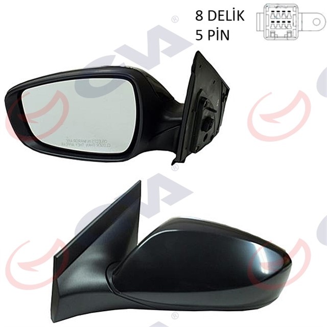 DIS DIKIZ AYNASI SOL BLUE 12 ELEKTRIKLI ISITMALI SIYAH KAPAK DUZ CAM 5 FIS VM - 6451EL