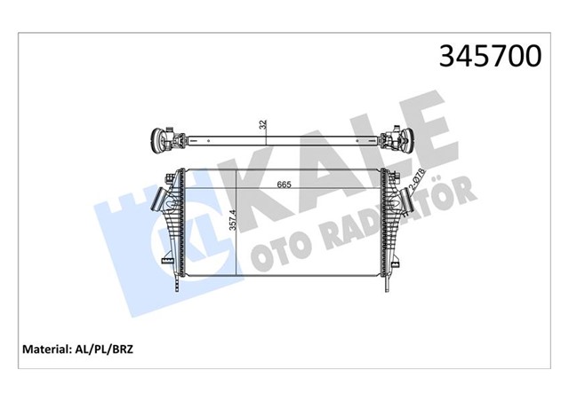 TURBO RADYATORU INTERCOOLER INSIGNIA A 09 17 1.6 CDTI LET - DTH - DTJ 2.0 DTH - NFT - NHT - DTR AL/PL/BRZ 2.8 NET - NER 665X361.7X32