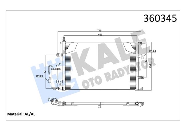KLIMA RADYATORU VOLVO S60 I 384 2.0T 00 - 10 S80 I 184 2.0T 98 - 06 V70 II 285 2.4 01 - 07 XC70 I CROSS COUNTRY 295 2.5T XC AWD 02 - 07 KURUTUCU ILE BRAZING AL - AL 655X436X22
