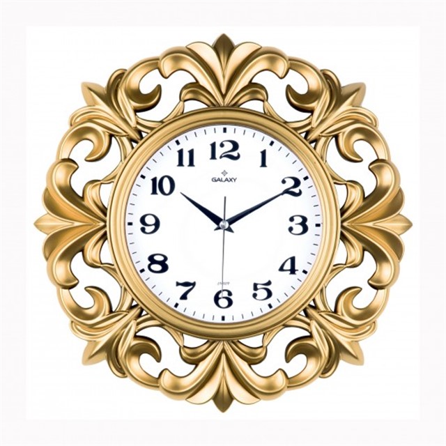 DUVAR SAATI ALTIN SARISI CERCEVE CAP:39.5CMX 19.5CM AKRILIK BOYALI ABS KASA MINERAL CAM SESSIZ AKAR MAKINE PVC KADRAN