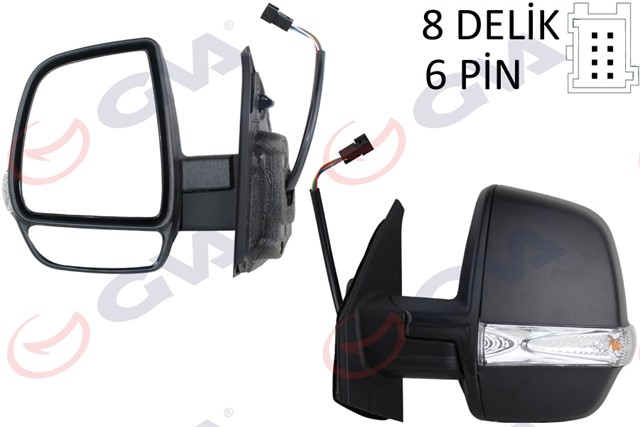DIS DIKIZ AYNASI SOL DOBLO 11 ELEKTRIKLI ORTADAN SINYALLI SIYAH KAPAKLI CIFT CAM KONVEKS 6 FIS VM - 669EHL