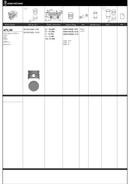 PISTON SEGMAN 1 RIKEN 71.5 0.50 ACCENT 1.3 G4K - G4EA 87 - 71127 - 050