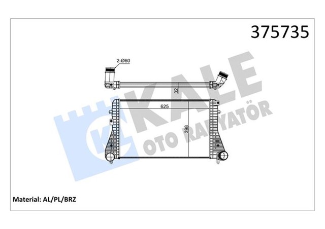 INTERCOOLER AUDI A3 - TT 2.0TFSI 03 13 - SEAT LEON 2.0FSI 05 12 - VOLKSWAGEN GOLF VI - PASSAT - PASSAT CC 2.0T SI 08 TIGUAN 2.0TFSI 07 16 BRAZING 625X398X32 TURBO RADYATORU