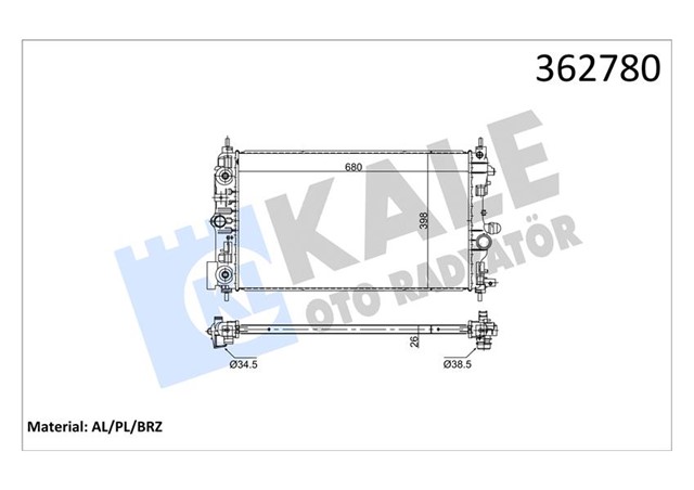 RADYATOR OPEL ASTRA J 1.7 - 2.0CDTI 09 15 - ZAFIRA C 2.0CDTI 11 CASCADA - CHEVROLET CRUZE 1.7TD 12 AT BR AZING 680X398X26 SU RADYATORU