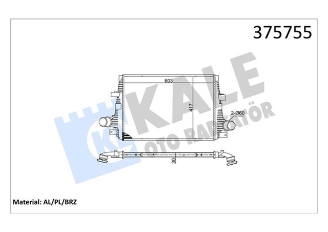 INTERCOOLER ALFA ROMEO 159 1.9 - 2.0 - 2.4 JTDM 05 SPIDER - BRERA 2.0 - 2.4JTDM 06 BRAZING 603X417X30 T URBO RADYATORU