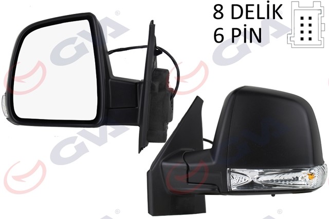 DIS DIKIZ AYNASI SOL DOBLO 11 ELEKTRIKLI SINYALLI SIYAH KAPAKLI TEK CAM KONVEKS 6 FIS VM - 668EHL