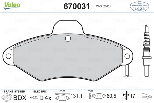 ON BALATA CITROEN XANTIA 1.6 1.8 16V 1.9D 2.0 2.0HDI 94 - 03 60.5X130.9X17