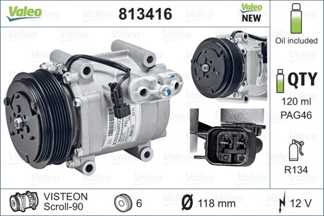 KLIMA KOMPRESORU FIESTA VI 1.6 - 1.4 TDCI - 1.6 TDCI 08 12 120MM