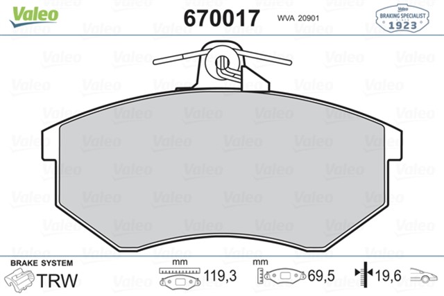 ON BALATA PASSAT 1.8 88 - 96 AUDI 80 A41.6 1.9TDI 95 - 10 119.3X69.6X19.4 MM GDB854