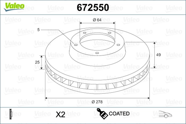 ON FREN AYNASI ADET FOCUS 04 - 12 CMAX 07 - 10 S40 06 - 10 C30 10 - 12 C70 06 - 13 V50 05 - 12 278X25X5DLXHVLI