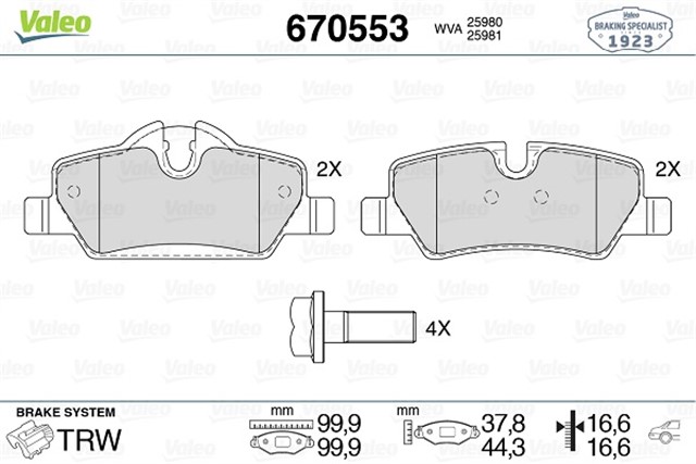 ARKA DISK FREN BALATASI MINI MINI COOPER TURBO 1.5 12/13 MINI MINI COOPER S 2.0 12/13