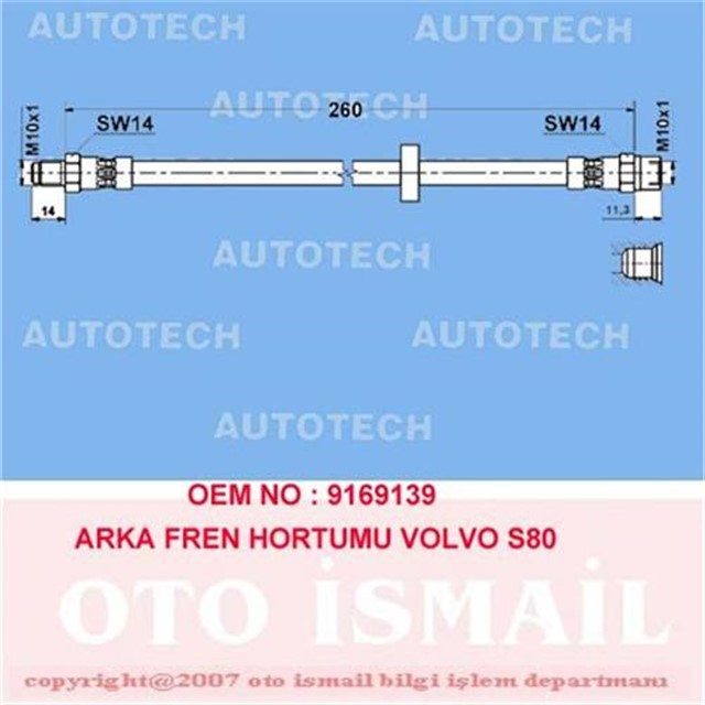 ARKA FREN HORTUMU VOLVO S60 00 XC70 02 S70 00 S80 00 - 06 TVV12 TVV14 TVV15
