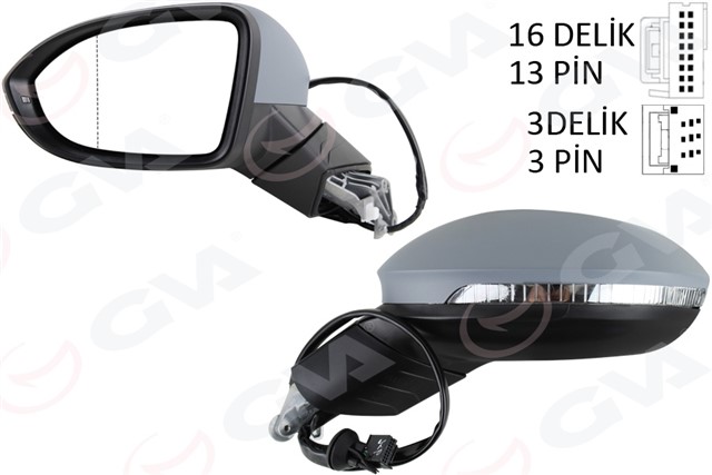 DIS DIKIZ AYNASI SOL ELEKTRIKLI ISITMALI SINYALLI KATLANIR ASTARLI HAFIZALI KOR NOKTALI ASFERIK VW GOLF 20