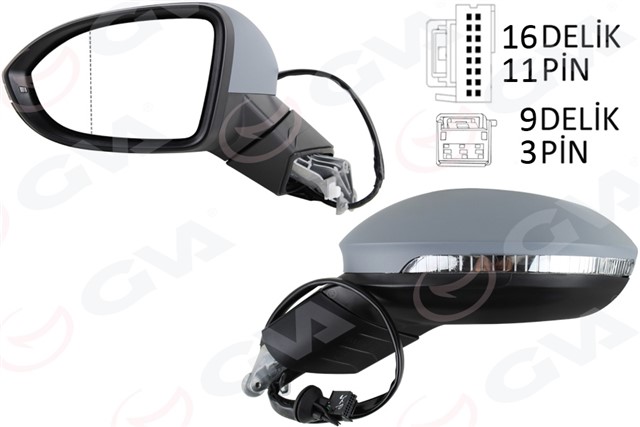 DIS DIKIZ AYNASI SOL ELEKTRIKLI ISITMALI SINYALLI ASTARLI HAFIZALI KOR NOKTALI ASFERIK VW GOLF 20