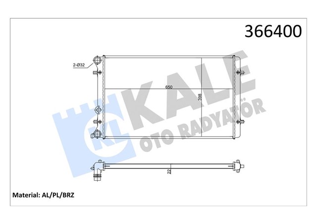 SU RADYATORU AUDI A3 - TT - SEAT LEON - TOLEDO II - SKODA OCTAVIA I - VW BORA - GOLF IV 1.6 1.8T 1.9TDI 98 MT AC NAC BRAZING 650X398X22 1J0121253J - 1J0121253N - 1J0121253Q - 1J0121253AT - 1J0121253R