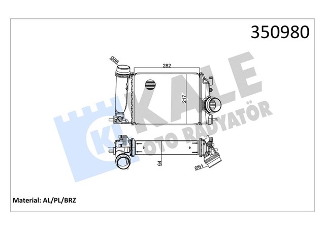 TURBO RADYATORU INTERCOOLER MGN IV - KADJAR - TALISMAN - SCENIC - QASHQAI 1.5DCI - XTRAIL 1.6 64X217.9X282