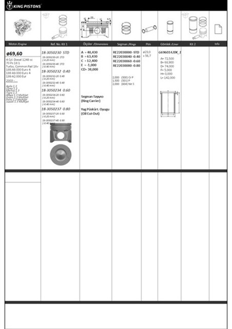 PISTON+SEGMAN 0.40 69.60MM ASTRA J - AVEO - DOBLO - ALBEA - PALIO EURO5 Z13DT 1.3 MTJ 10 - 