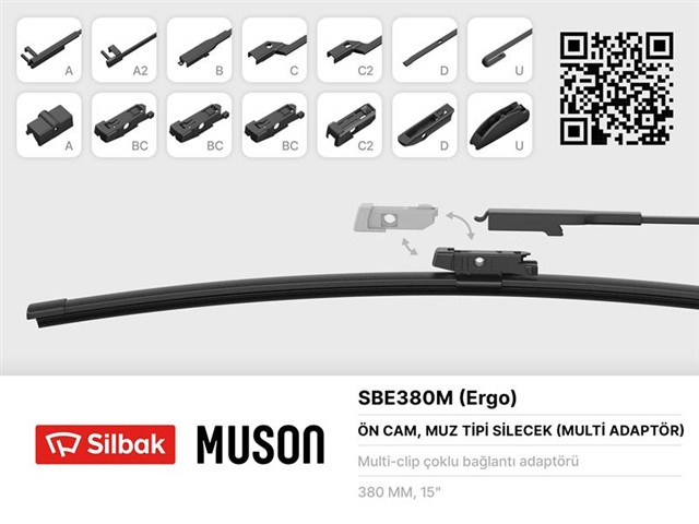 SILECEK SUPURGESI MUZ TIPI 380MM A. BC.C2.D VE U TIPI KOLLAR ICIN MULTI ADAPTORLU