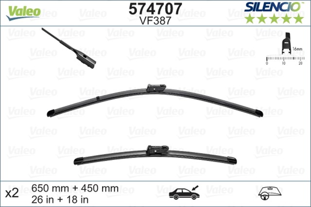 VALEO SILENCIO X - TRM FLAT BLADE VM387 X2 650 450 MM VW GOLF VII; AUDI A3