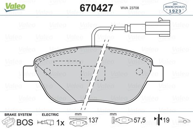 FREN BALATASI ON BUYUK TIP TEK FISLI DOBLO III - LINEA - STILO - PUNTO - CORSA D - 307 - C4 07 - 