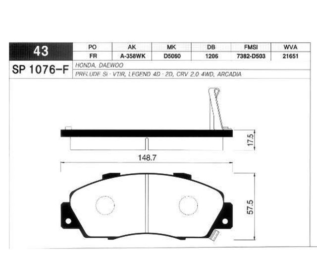 ON BALATA ACCORD IV - V - VI 93 - 98 CR - V I 2.0 16V 96 - 02 HR - V 1.6 16V 99 PRELUDE 96 - 00 GDB3177
