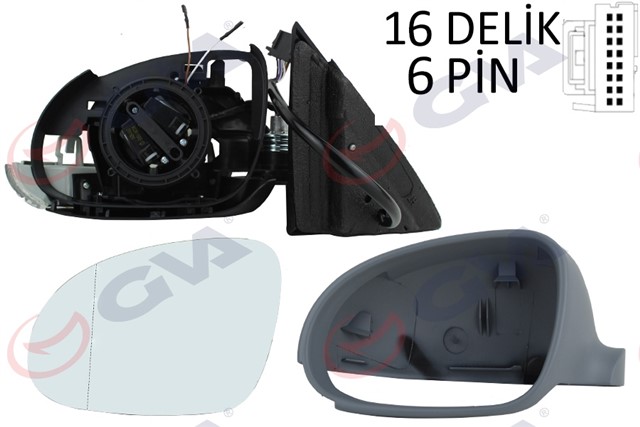 DIS DIKIZ AYNASI SOL JETTA 04 GOLF V 05 ELEKTRIKLI ISITMALI SINYALLI ASTARLI ASFERIK 7 FIS VM - 381EHPAL