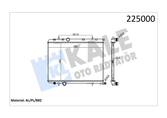RADYATOR BRAZING KALIN TIP PEUGEOT 206 1.6I - 1.4HDI 98 380X538X26 MEK.
