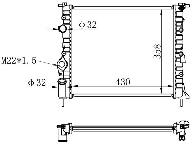 RADYATOR CLIO II - LOGAN 04 KNG 01 MGN 96 1.4 - 1.61.5D - 1.9 KLIMASIZ MEK 430X377X23