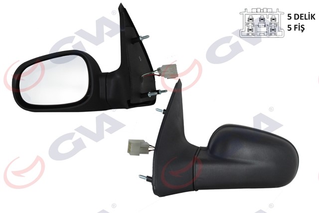 DIS DIKIZ AYNASI SOL CLIO 94 - 98 ELEKTRIKLI ISITMALI DUZ CAM 5 FIS VM - 126EHL