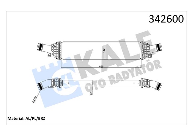 TURBO RADYATORU INTERCOOLER AUDI A4 - A5 - A6 - Q5 2.0TFSI - 1.8TFSI - 2.0TDI 08 665X134.4X58 AL - PL - BRZ