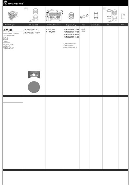 PISTON+SEGMAN 0.50 79.50 MM ASTRA G - VECTRA C - ZAFIRA A - MERIVA A Z16XE 01 - 04 [RIKEN SEGMAN]
