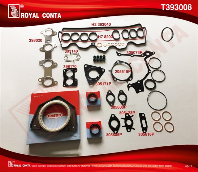 MOTOR TAKIM CONTA KECELI S LASTIKLI DOBLO - PUNTO 1.9 DZL 223A6.000 MOTOR SKC SIZ