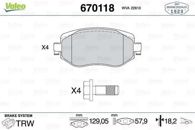 ON FREN BALATASI RENAULT MEGANE IV 15 TUM MOTOR TIPLERI G:129MM Y:58.4 MM K:18MM FTE KIRMIZI KUTU